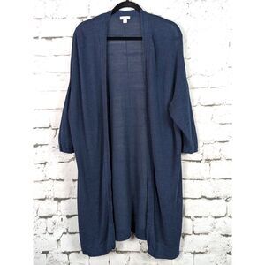 J. JILL PUREJILL Longline Linen-Blend Knit Open-Front Cardigan Navy Blue Large